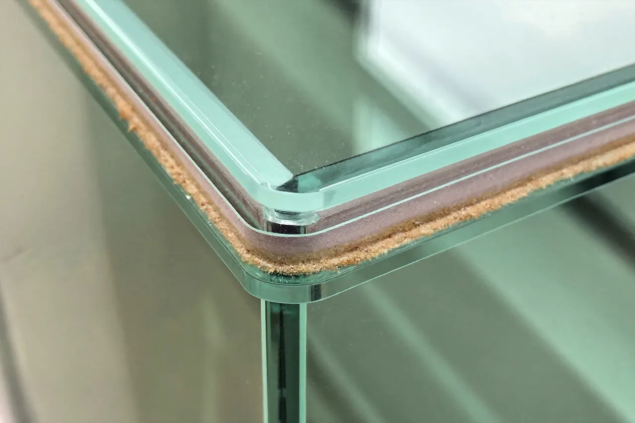 Close-up of a double glazing sealed unit edge showing the spacer bar