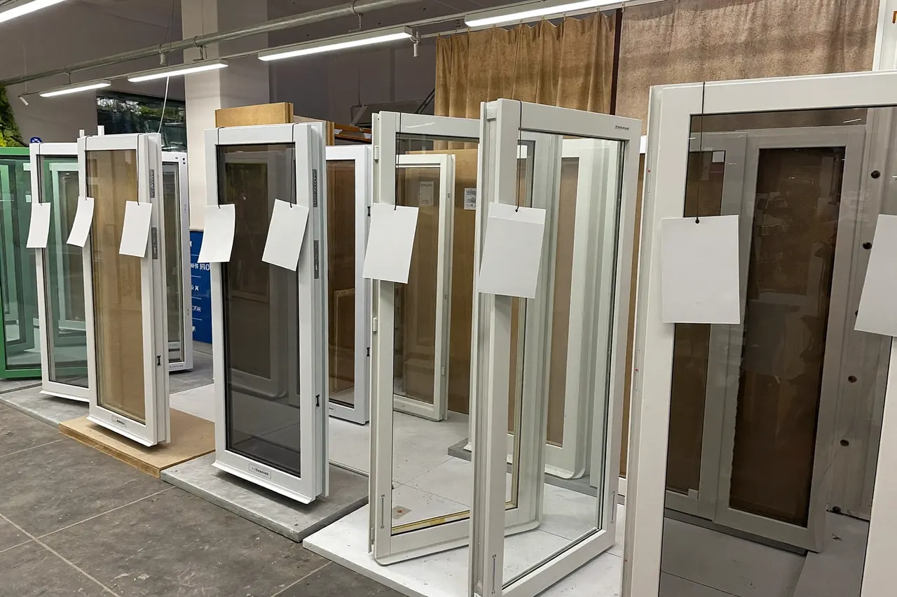 Showroom window display with clearance price tags on the frames